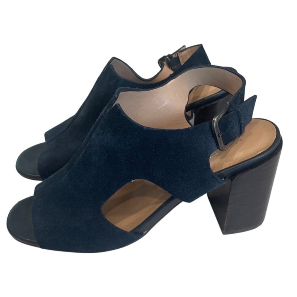 Market &‎ Spruce Navy Gabriel Suede Slingback Block Heel Size 7 Timeless Comfort